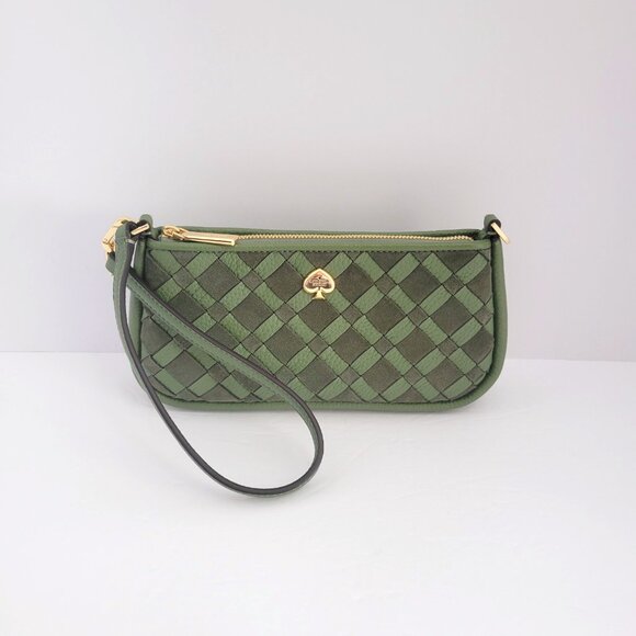Kate Spade KM148 Kayla Woven Leather Convertible Wristlet Handbag Cedar Stand - Picture 3 of 8